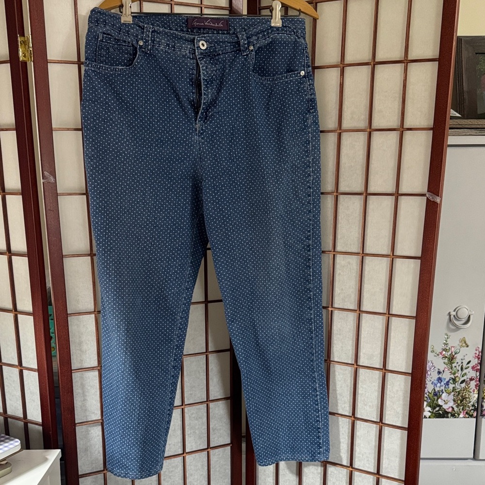 Gloria Vanderbilt Navy Blue Polka Dot Cropped Jeans Waist 34 inches
